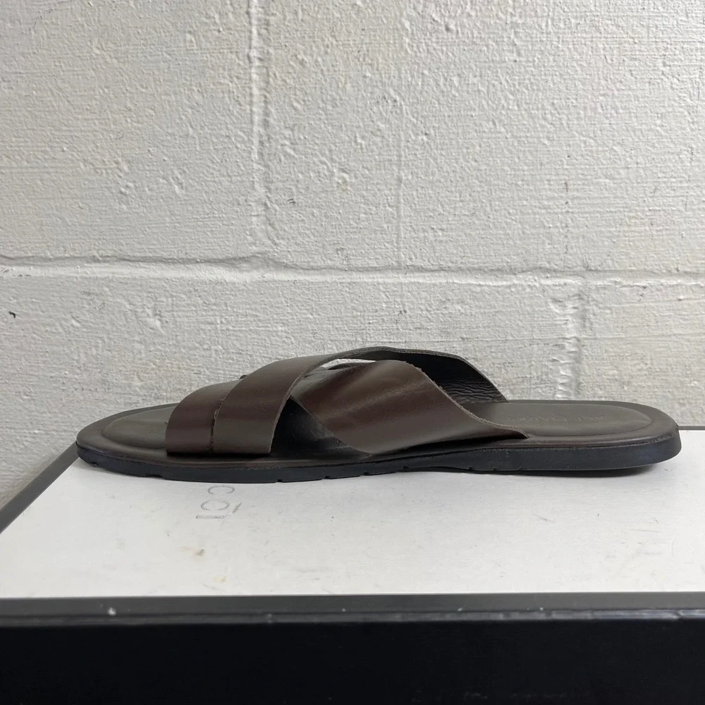 Ace Marks Sandalo Brown Leather Slide Sandals Cross Strap Men's‎ 10 Brazil Made